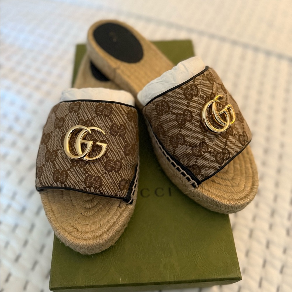 Gucci Brown Espadrille Shoes with Iconic Design